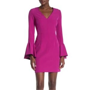 Milly Fuchsia Morgan Italian Cady Bell Sleeve Dress SZ 0 EUC $425